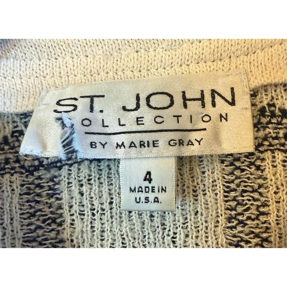 Women St. John Blue & White Tweed Plaid Print Fringe‎ Trim Classic Jacket-Size 4 - Picture 9 of 10